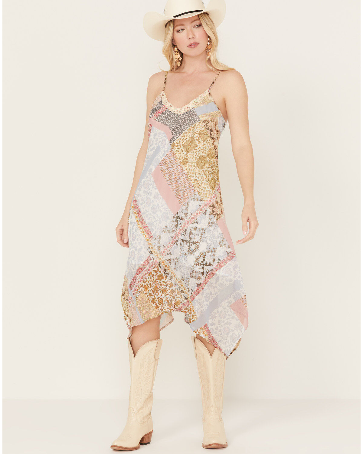 Women's Wild Moss Patchwork Print Smocked High-Low Dress