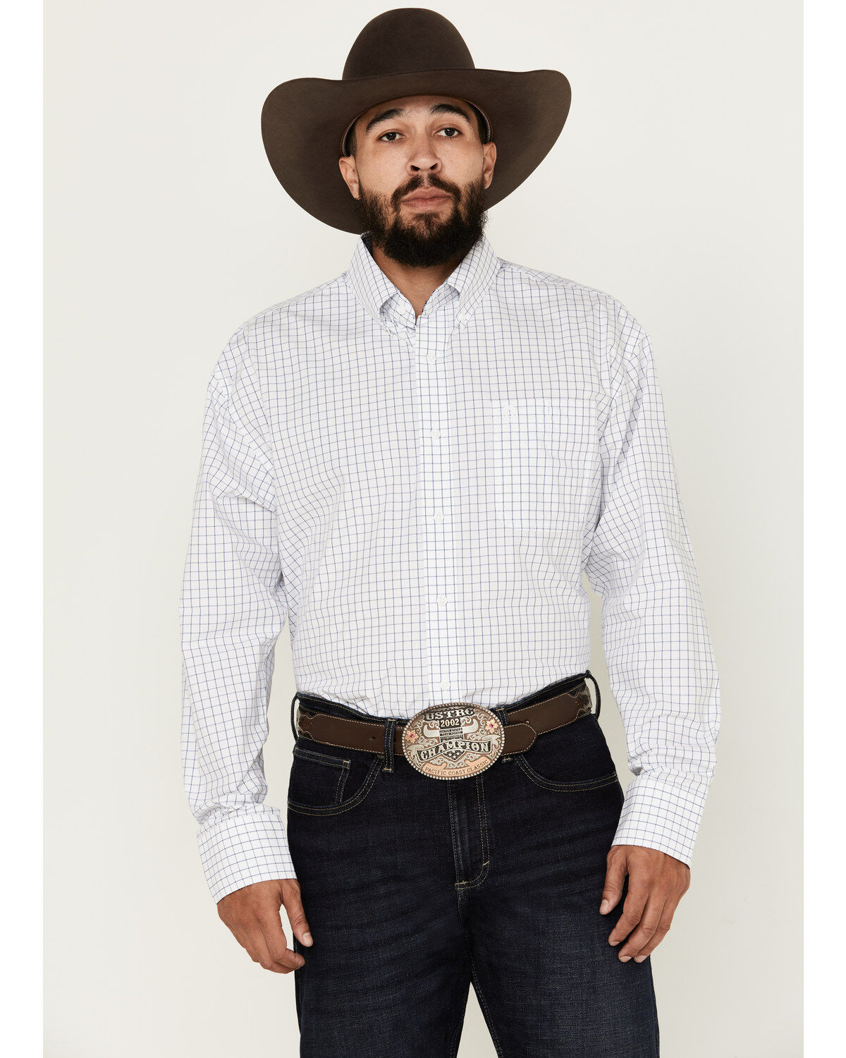 Men's Wrangler George Strait by Checkered Print Long Sleeve Button-Dow
