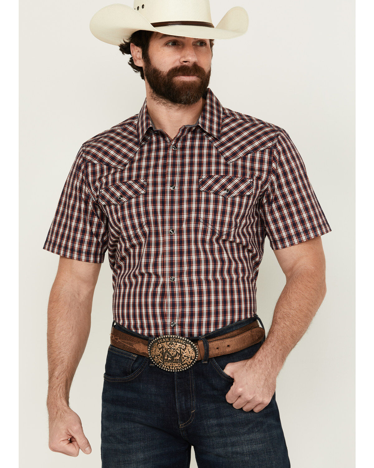 Men's Cody James Sammy Plaid Print Short Sleeve Snap Western Shirt