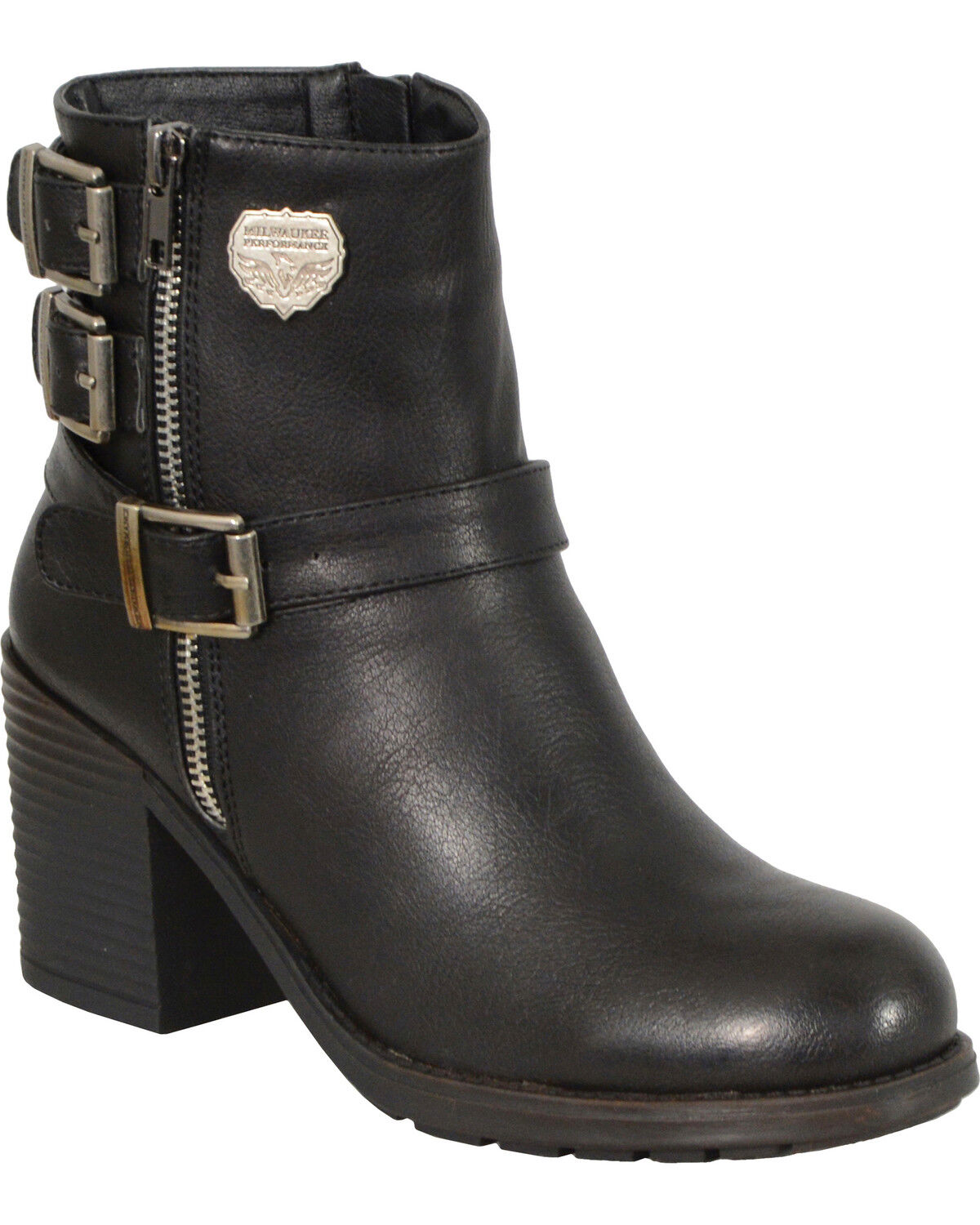 Women's Milwaukee Leather Triple Buckle Side Zipper Boots