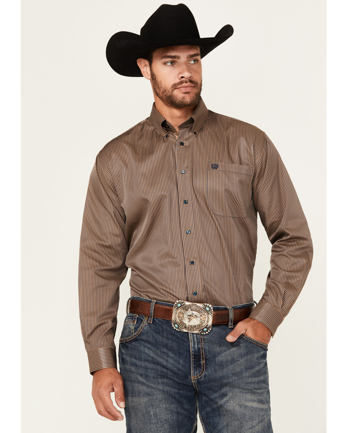 Men's Cinch Mini Striped Print Long Sleeve Button-Down Western Shirt