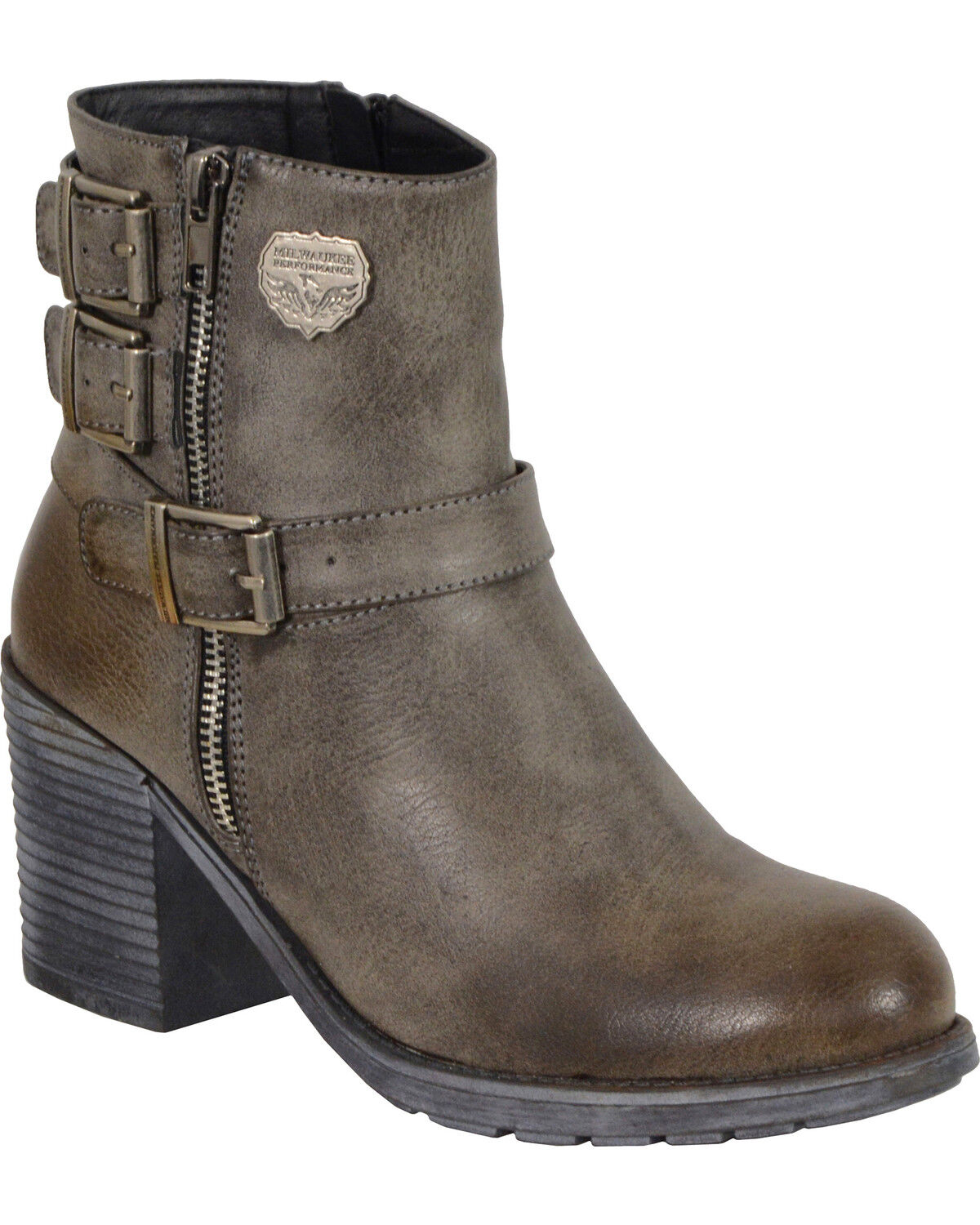 Women's Milwaukee Leather Triple Buckle Platform Booties - Round Toe