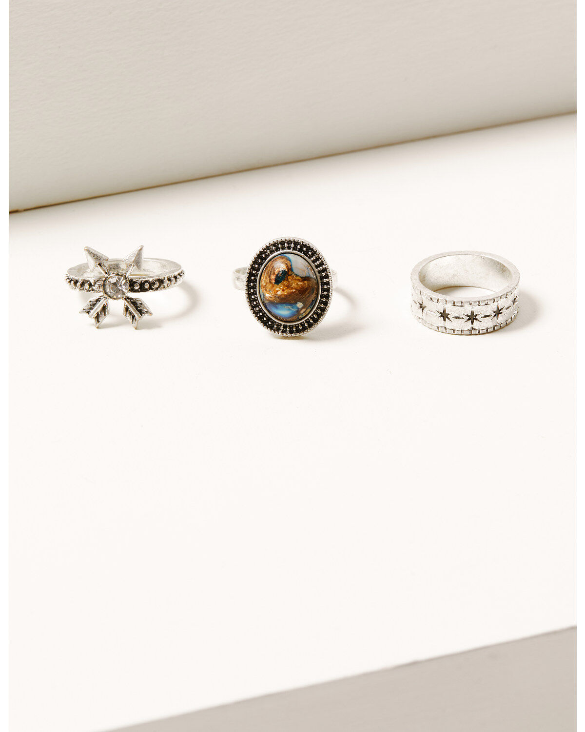 Women's Shyanne 3-piece Silver Double Arrow & Stone Ring Set