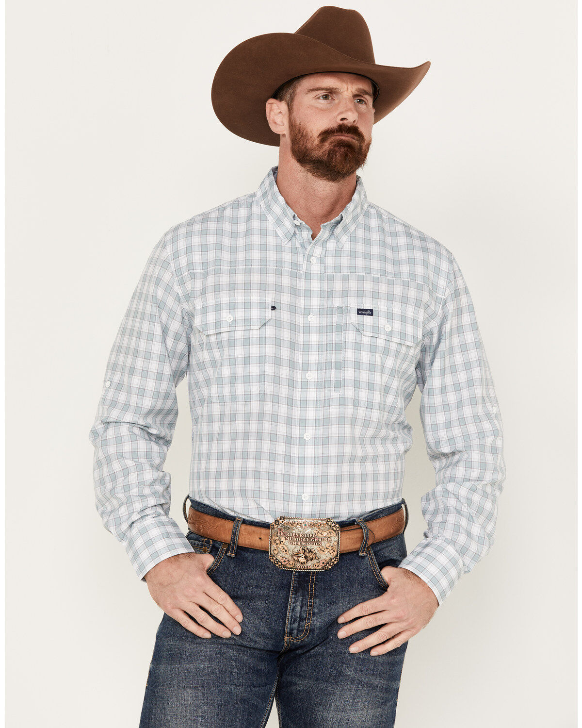 Men's Wrangler Performance Plaid Print Long Sleeve Button Down Western