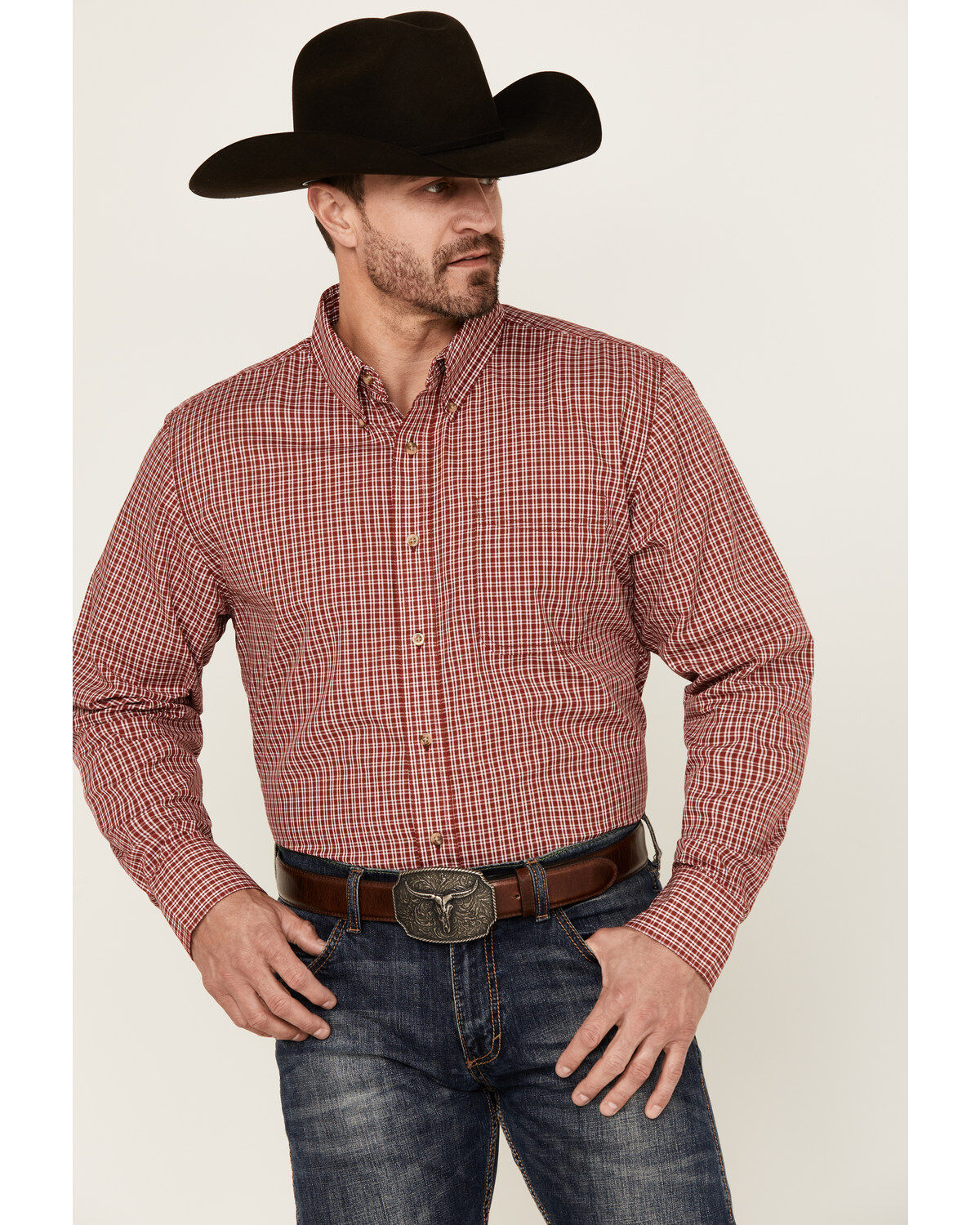 Men's Wrangler Riata Assorted Plaid Print Long Sleeve Button-Down West