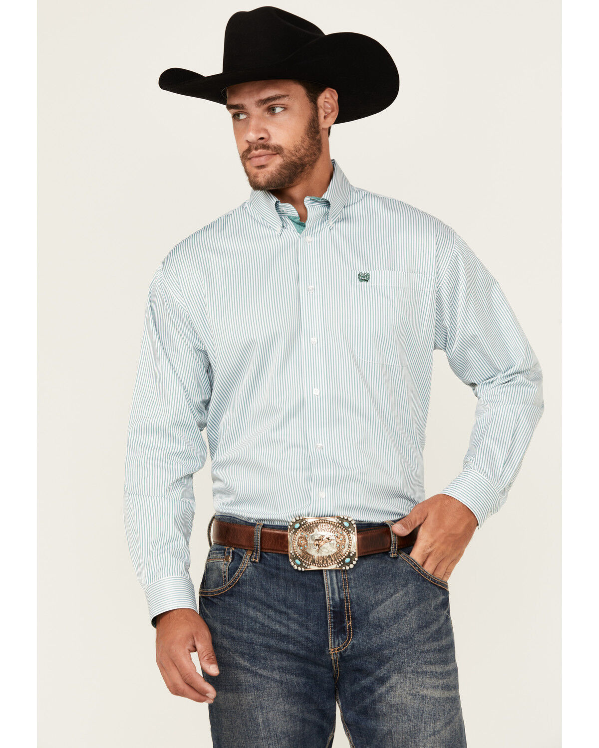 Men's Cinch Striped Long Sleeve Button-Down Western Shirt