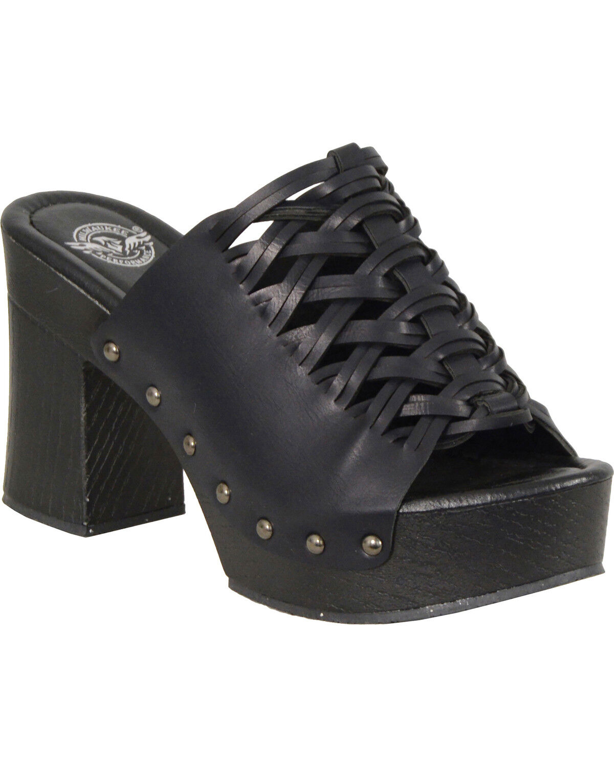 Women's Milwaukee Leather Black Studded Lace Top Platform Shoes