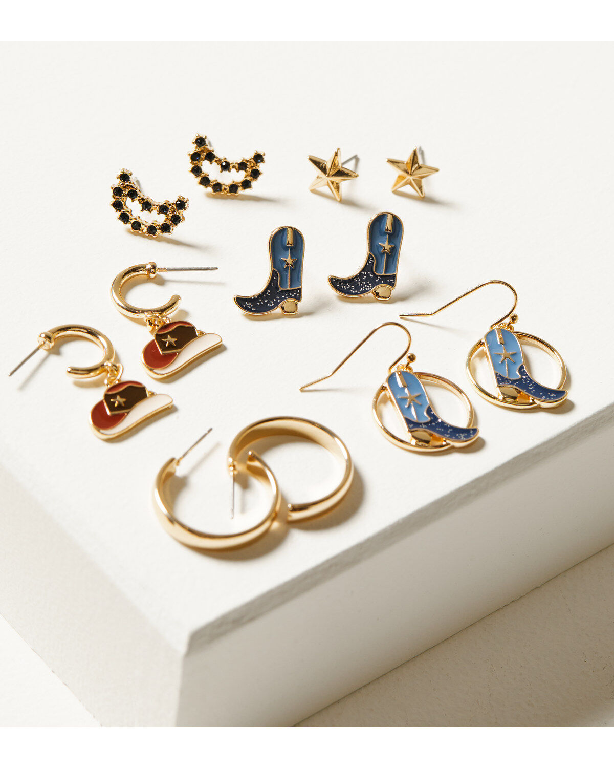 Women's Shyanne Gold 6-Piece Moon & Sun Cowgirl Hat & Boot Earrings Se