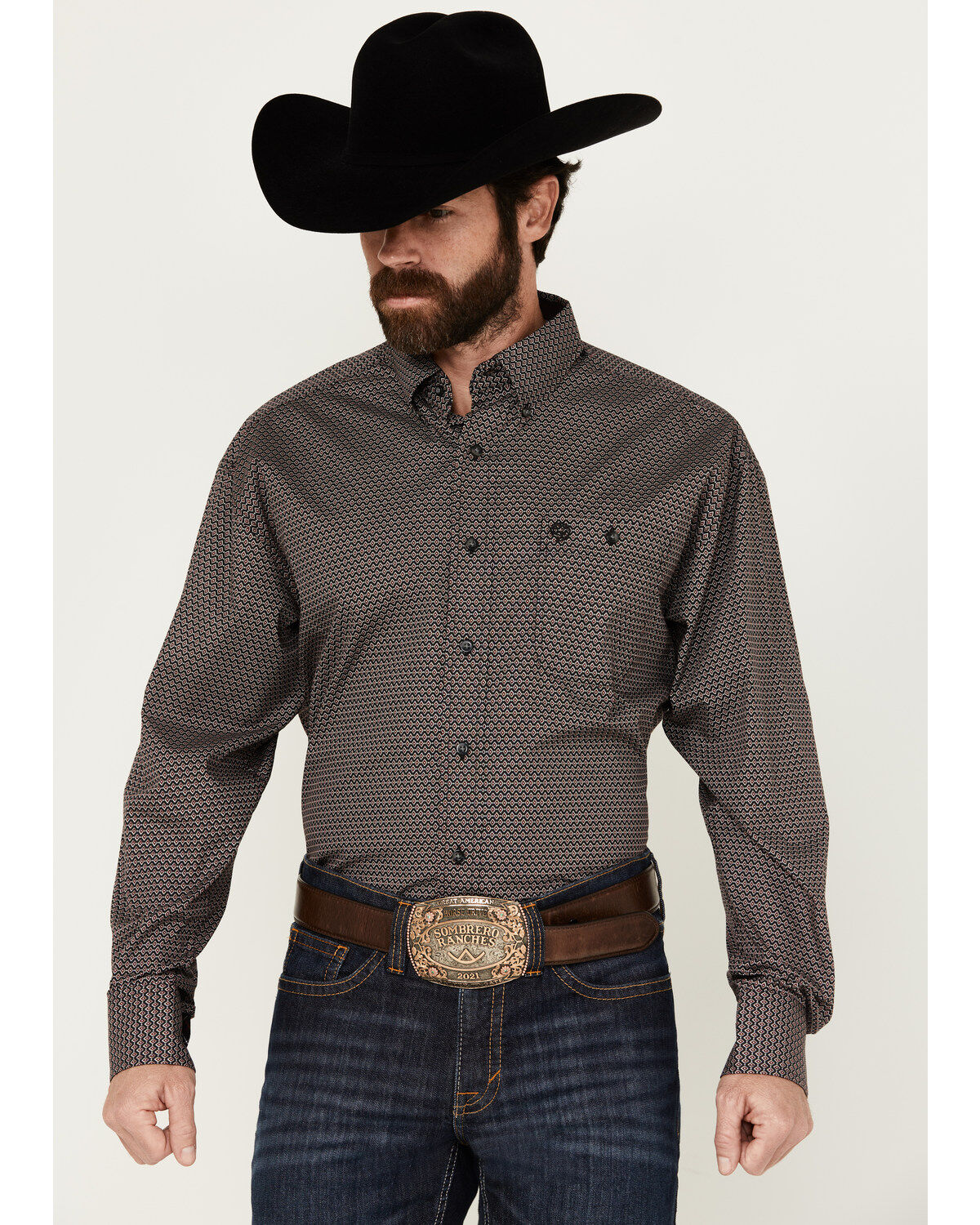 Men's Wrangler George Strait by Geo Print Long Sleeve Button-Down Shir