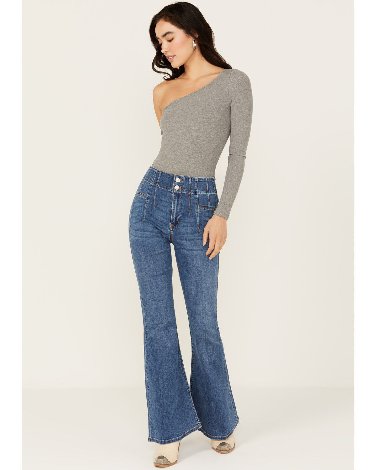 Women's Sneak Peek Dark Wash Pull-On Stretch Flare Jeans