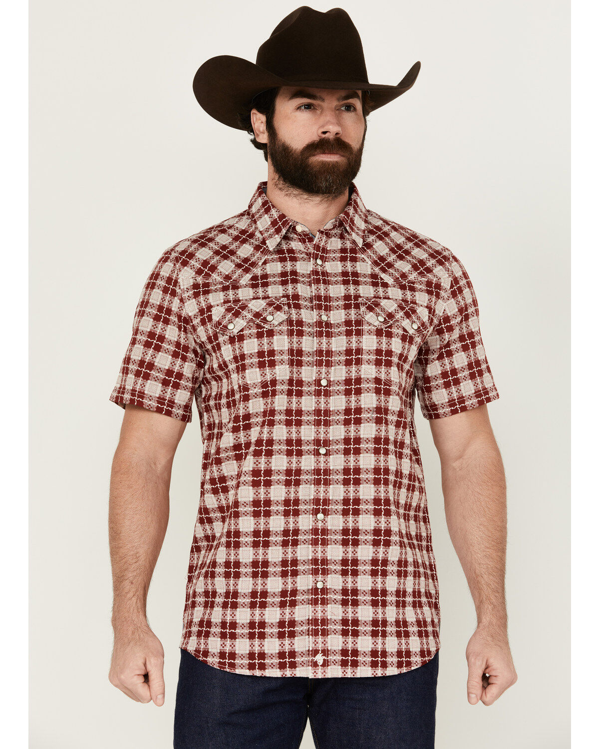 Men's Moonshine Spirit Legend Plaid Print Short Sleeve Snap Western Sh
