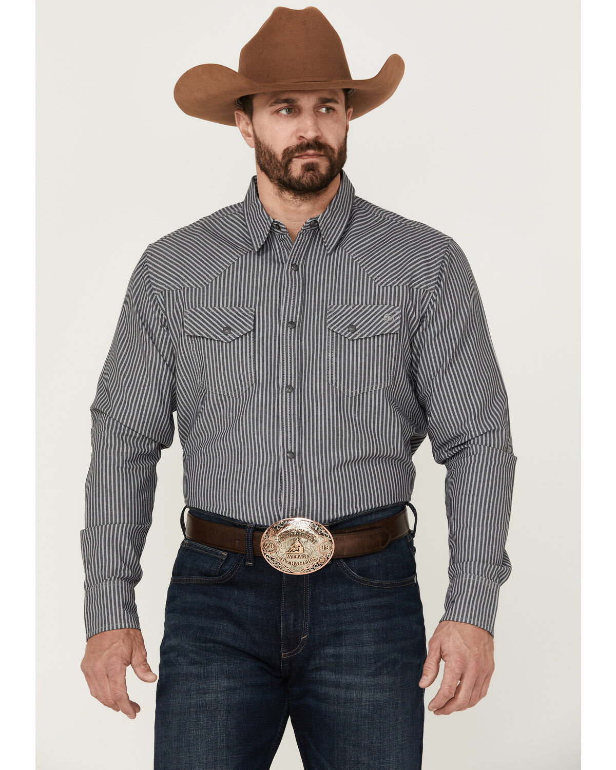 Men's Blue Ranchwear Stripe Washed Long Sleeve Snap Heavy Western Shir