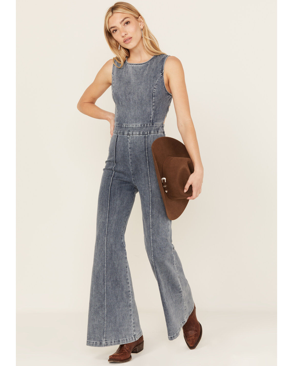 Women's Flying Tomato It's Another Day Light Denim Jumpsuit