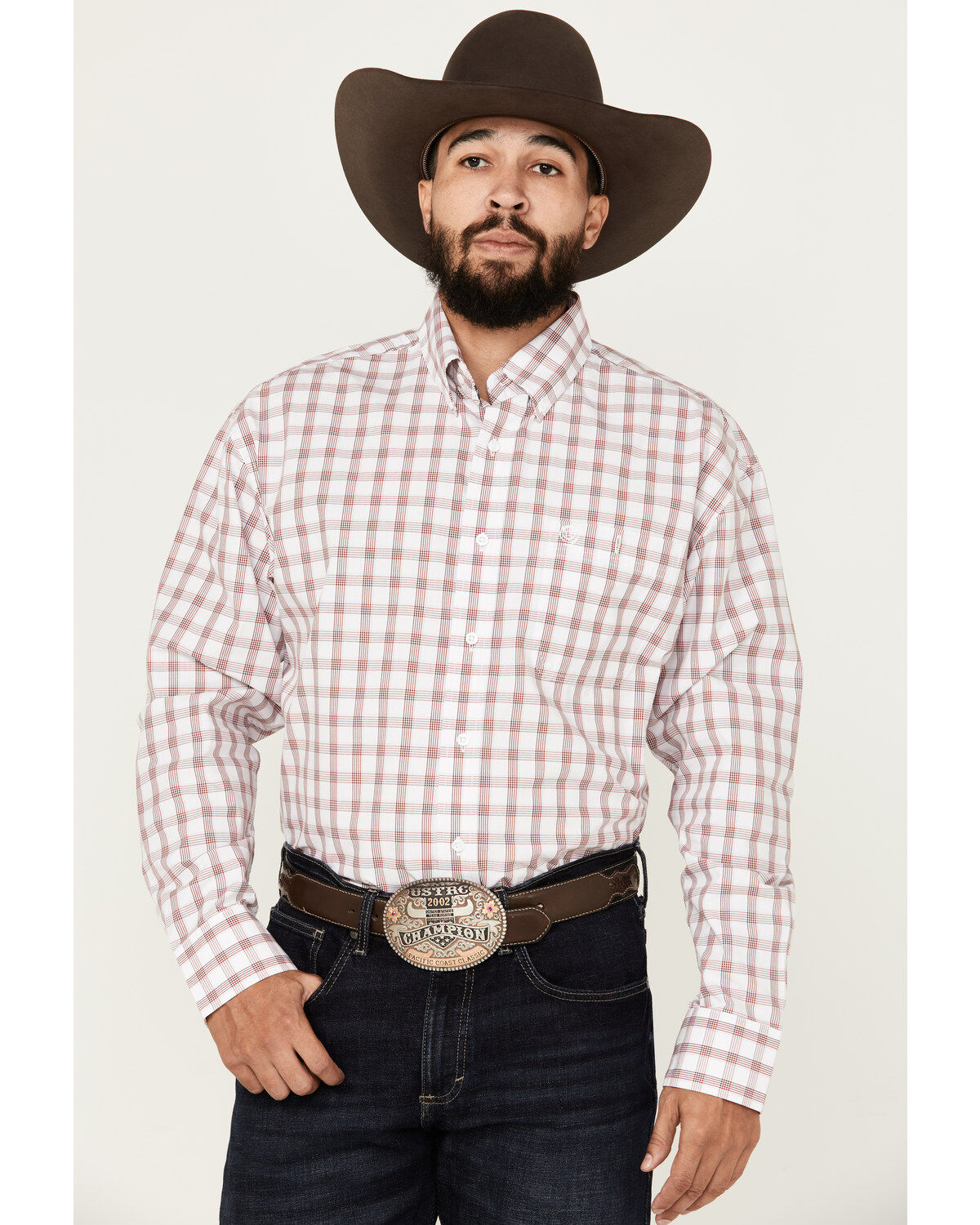 Men's Wrangler George Strait by Checkered Print Long Sleeve Button-Dow