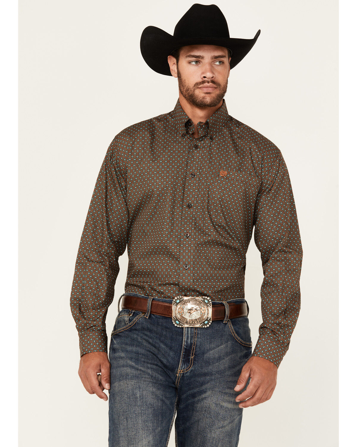 Men's Cinch Geo Print Long Sleeve Button-Down Western Shirt