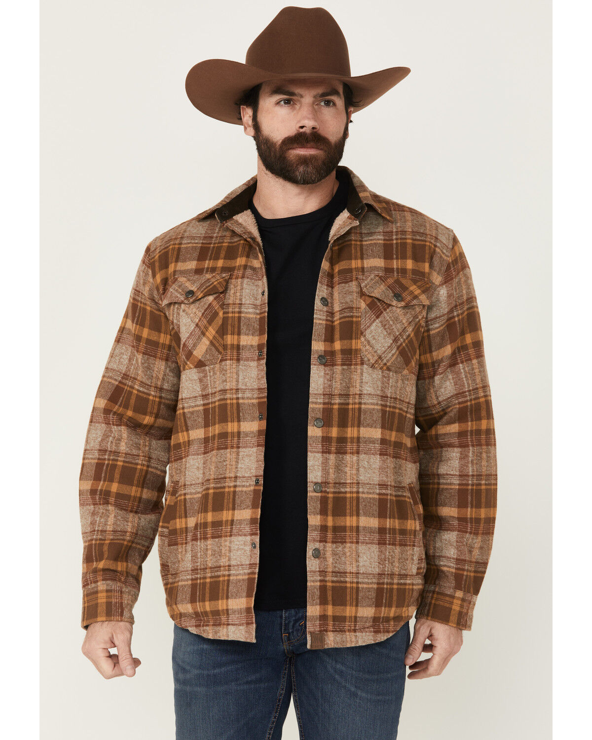 Men's Dakota Grizzly Ivan Plaid Print Sherpa Lined Shirt Jacket