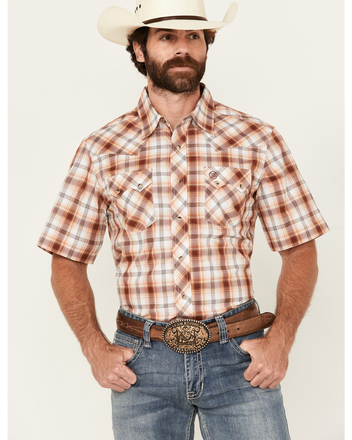 Men's Wrangler Retro Plaid Print Short Sleeve Snap Western Shirt