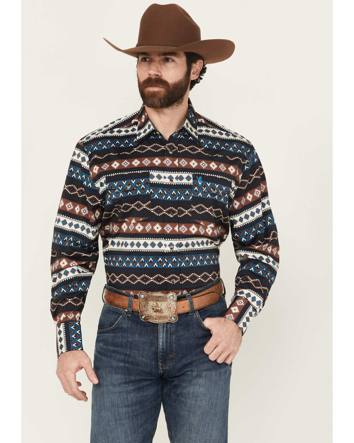 Men's Rodeo Clothing Southwestern Striped Long Sleeve Snap Western Shi