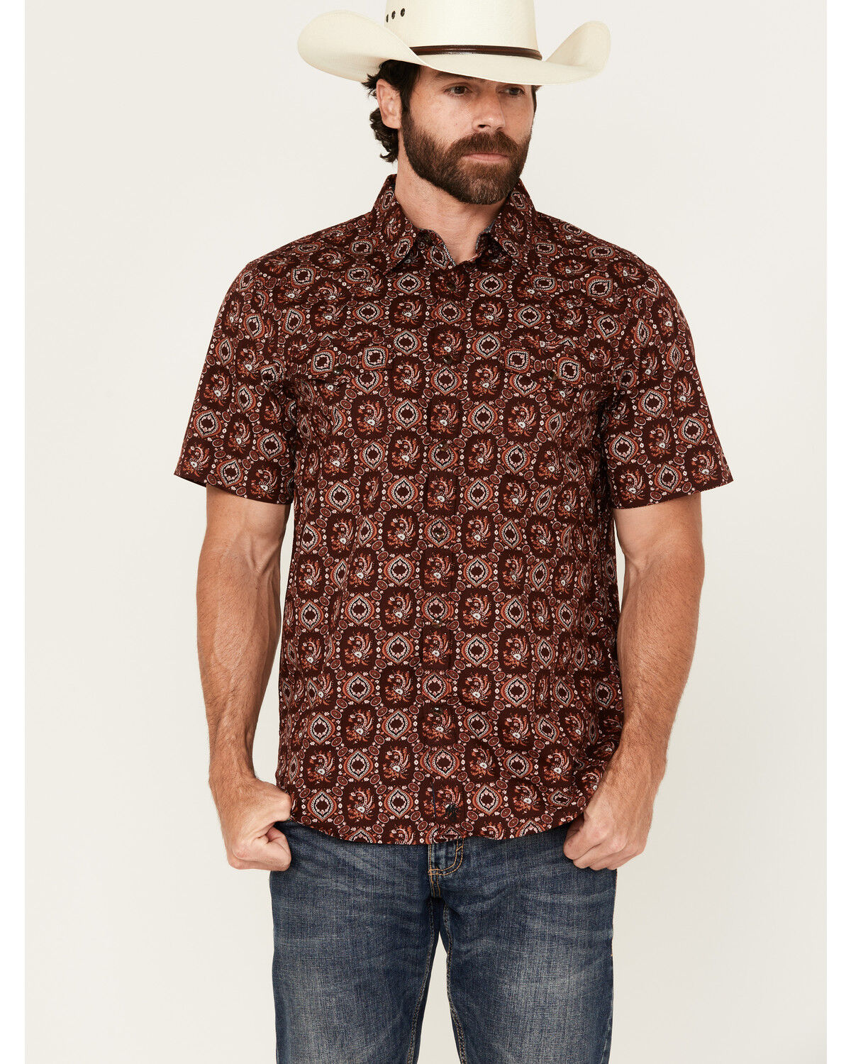 Men's Moonshine Spirit Gig Medallion Print Short Sleeve Snap Western S