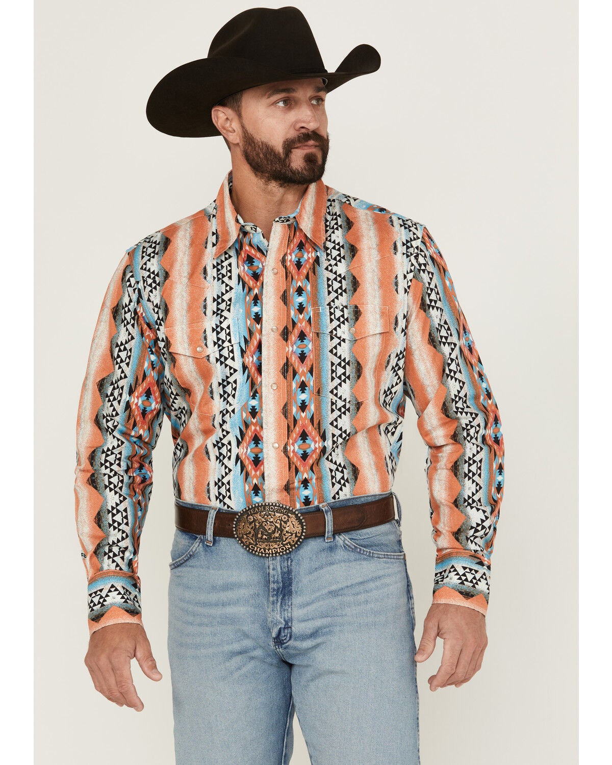 Men's Wrangler Checotah Southwestern Striped Long Sleeve Pearl Snap We