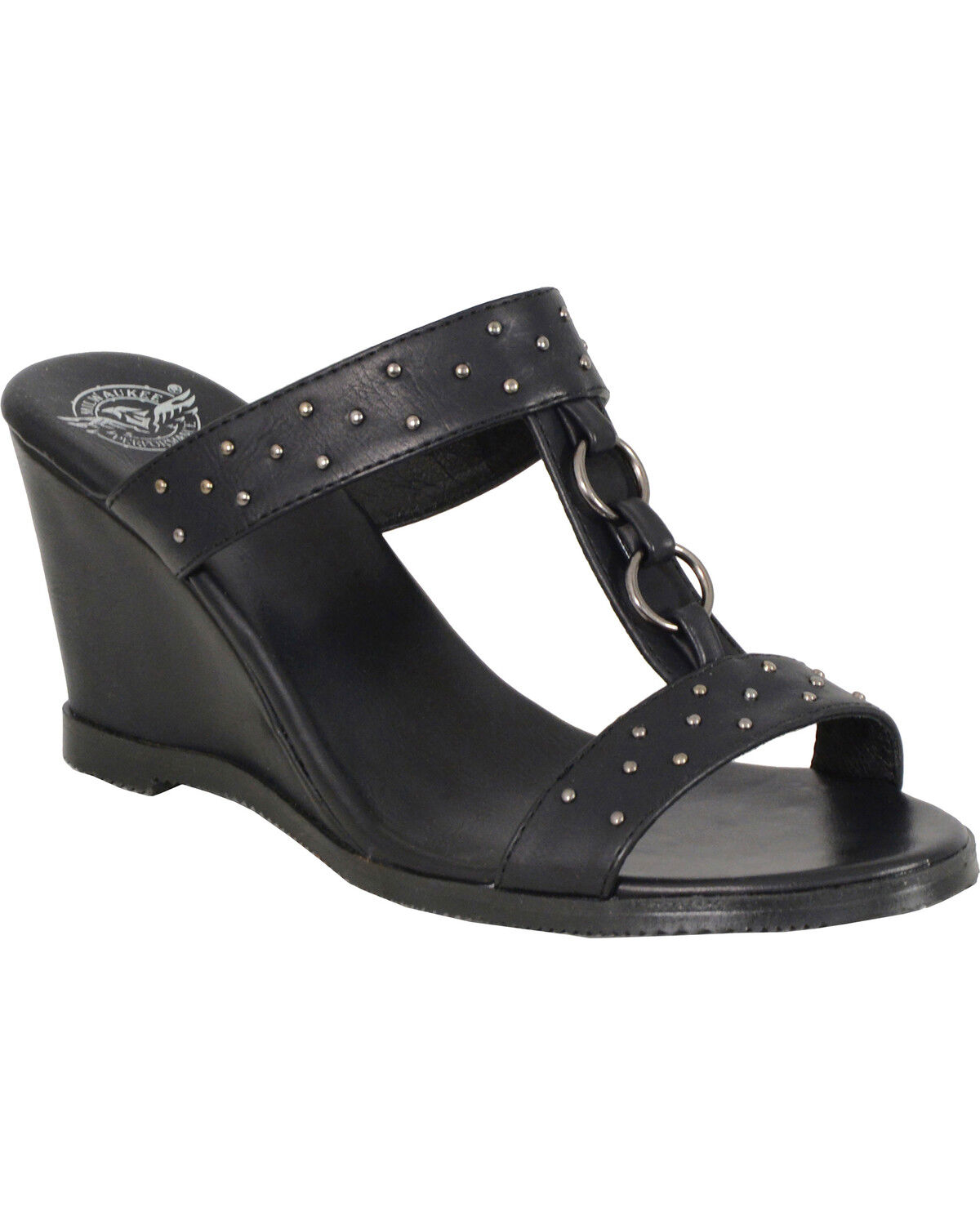 Women's Milwaukee Leather Studded Double Strap Wedge Sandals