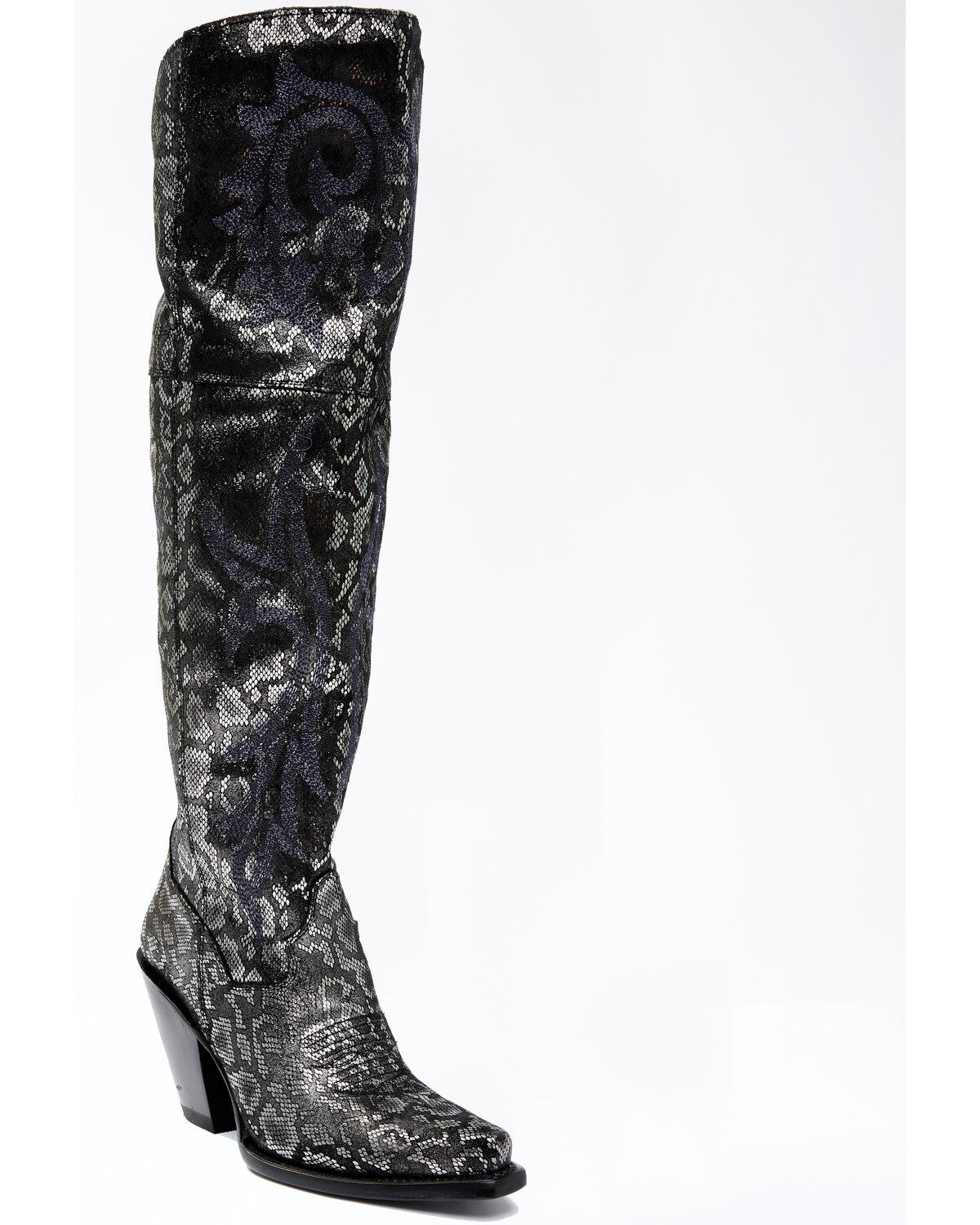 Women's Dan Post Black Snake Print Western Boots - Snip Toe
