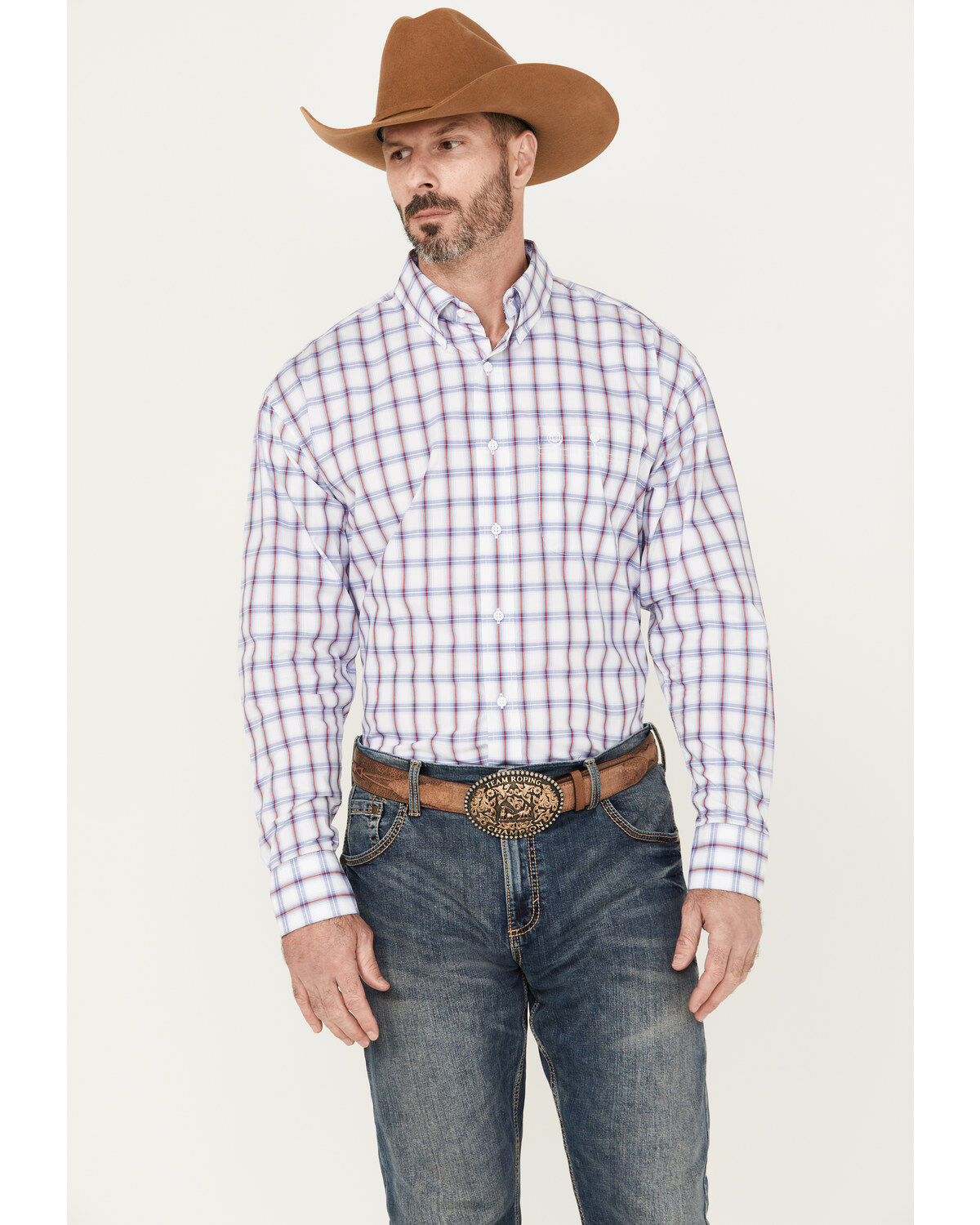 Men's Wrangler George Strait by Plaid Print Long Sleeve Button-Down We