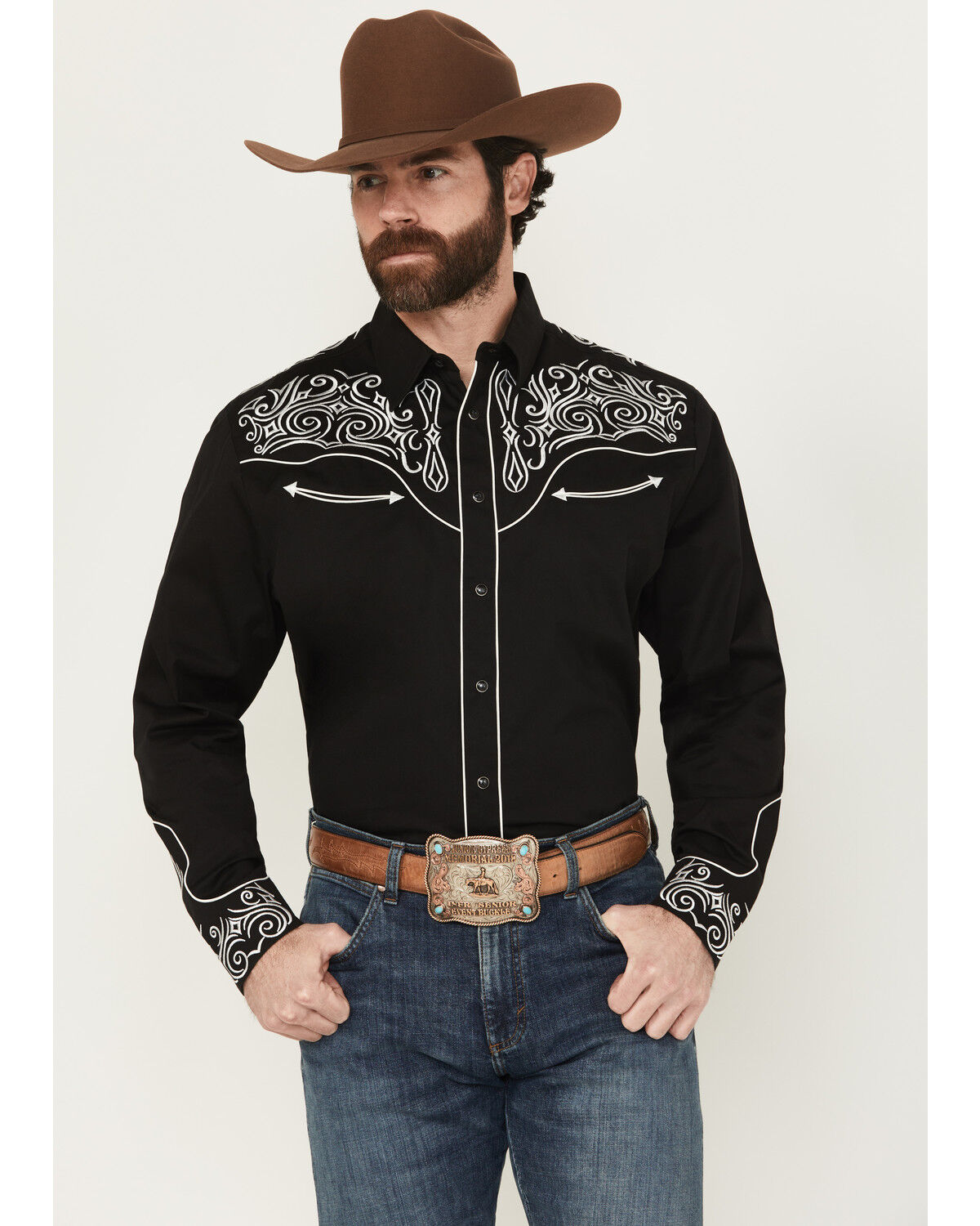 Men's Rodeo Clothing Embroidered Long Sleeve Snap Western Shirt