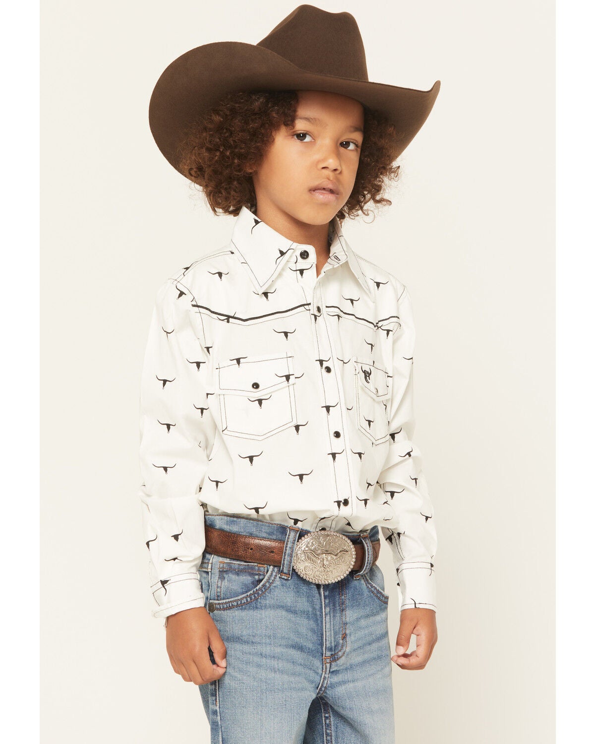Boys' Cowboy Hardware Skull Scatter Long Sleeve Snap Stretch Western S