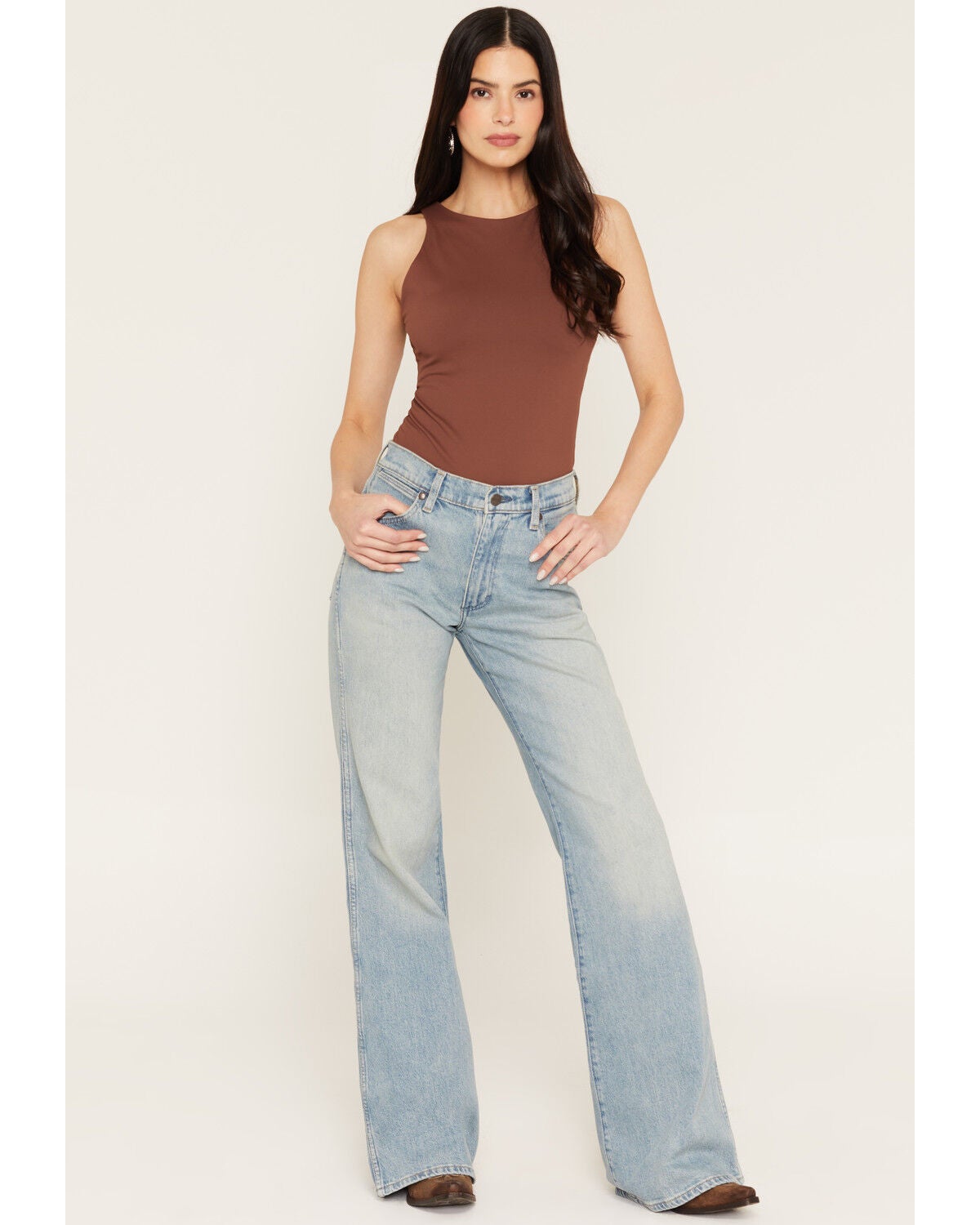 Women's Wrangler High Rise Light Wash 70's Flare Stretch Denim Jeans