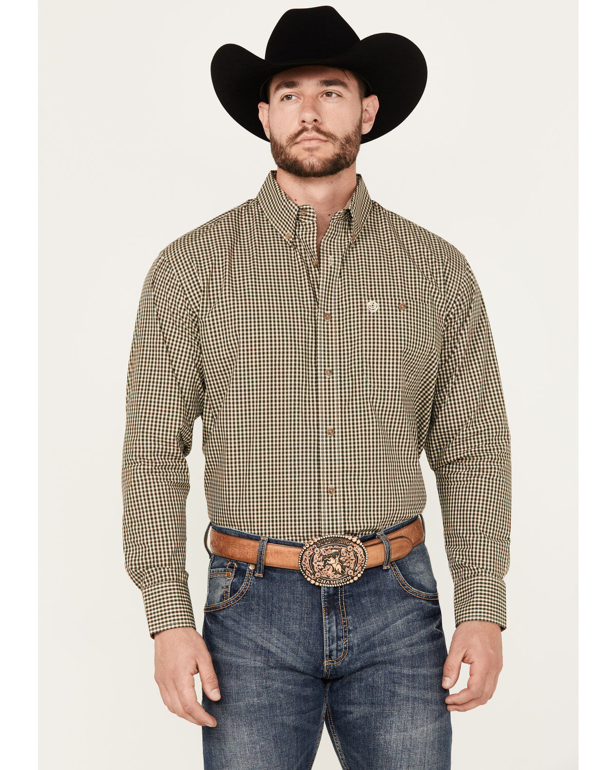 Men's Wrangler George Strait by Checkered Print Long Sleeve Button-Dow