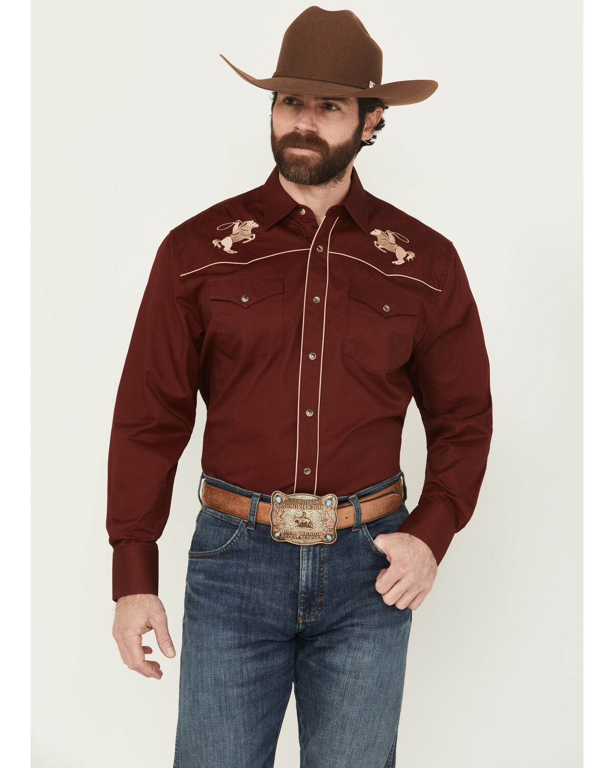 Men's Rodeo Clothing Embroidered Long Sleeve Snap Western Shirt
