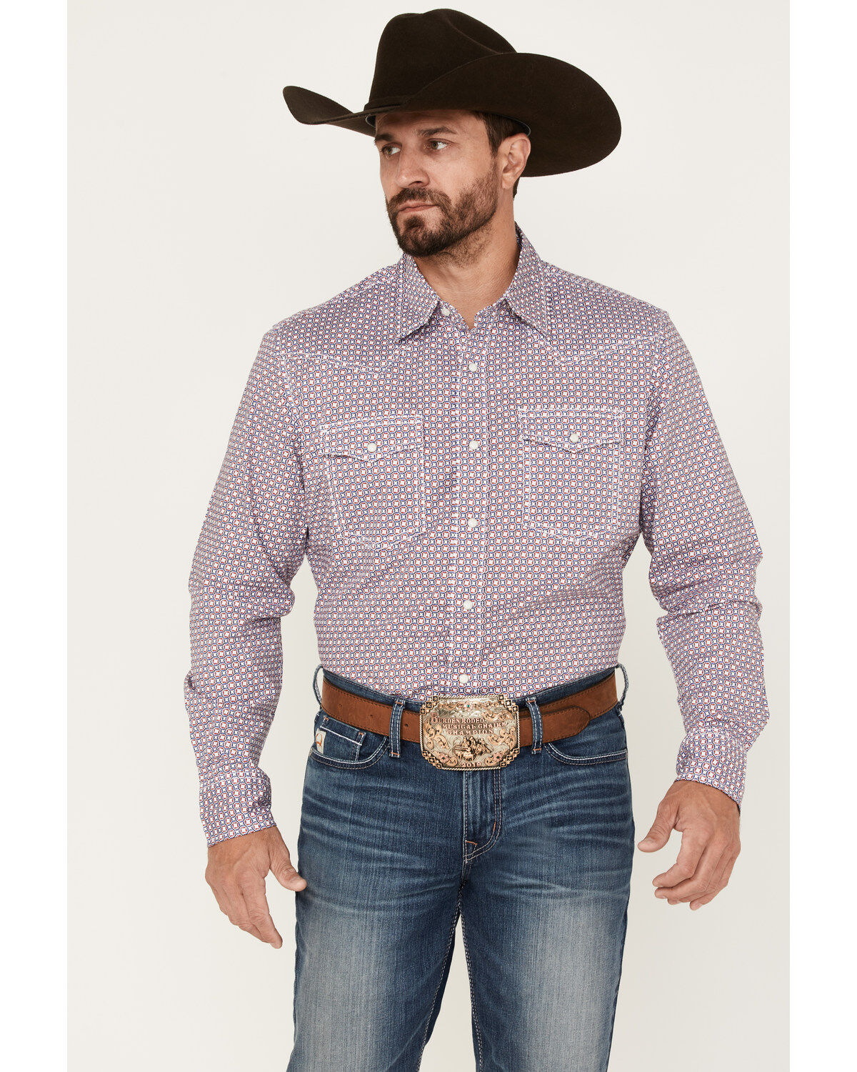 Men's Wrangler 20x Geo Medallion Print Long Sleeve Pearl Snap Western