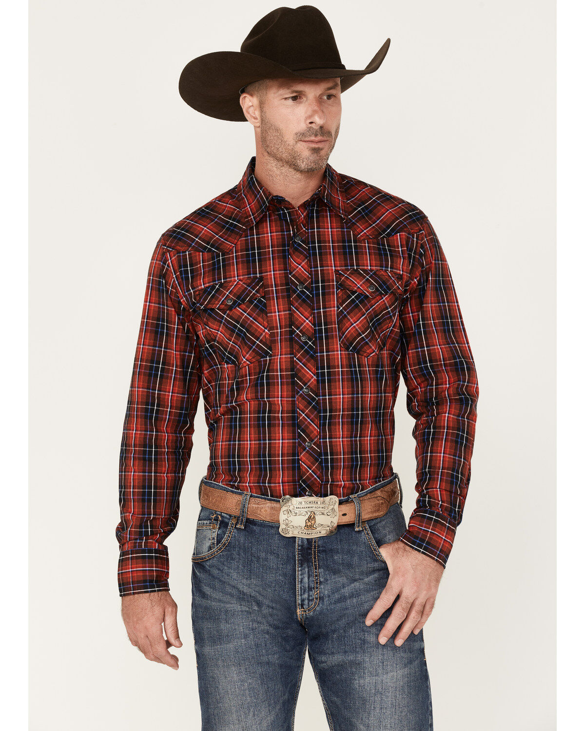 Men's Wrangler Plaid Print Long Sleeve Snap Western Shirt