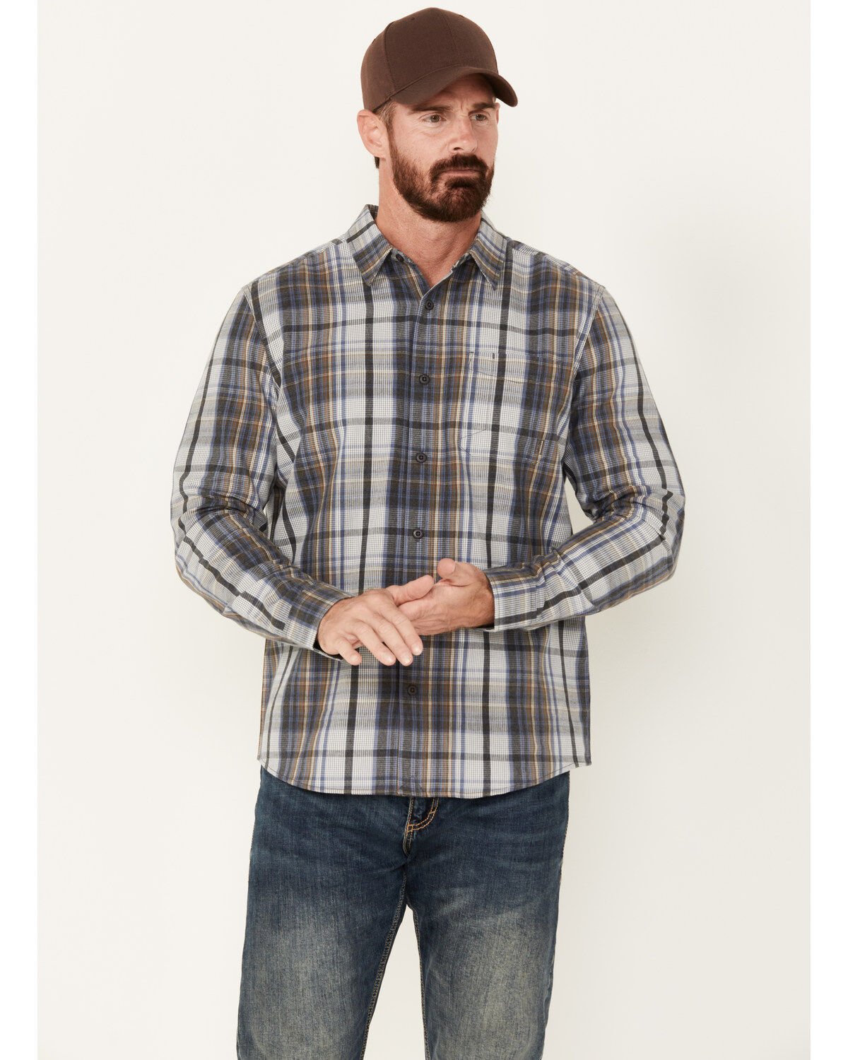 Men's Brothers and Sons Phillips Plaid Print Long Sleeve Button Down S