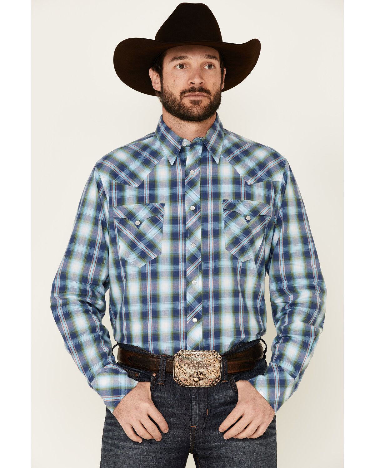 Men's West Made Dobby Plaid Long Sleeve Pearl Snap Western Shirt