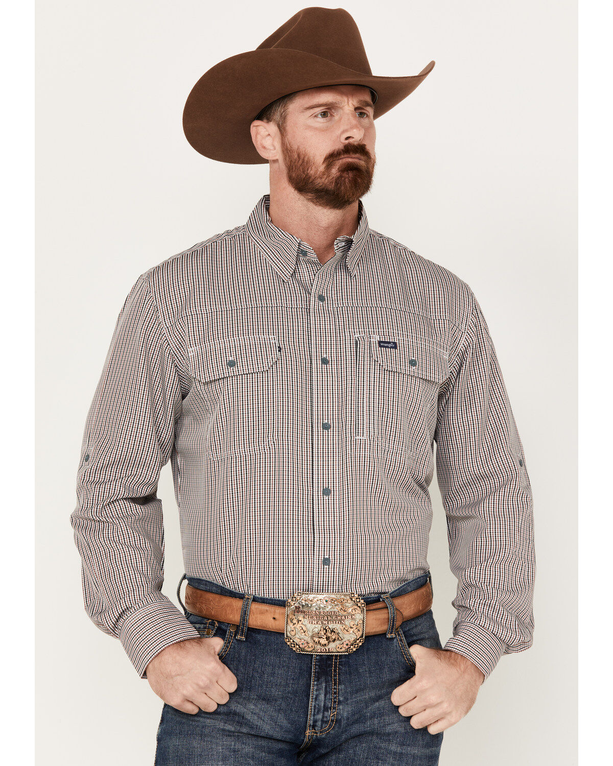 Men's Wrangler Performance Plaid Print Long Sleeve Button Down Western