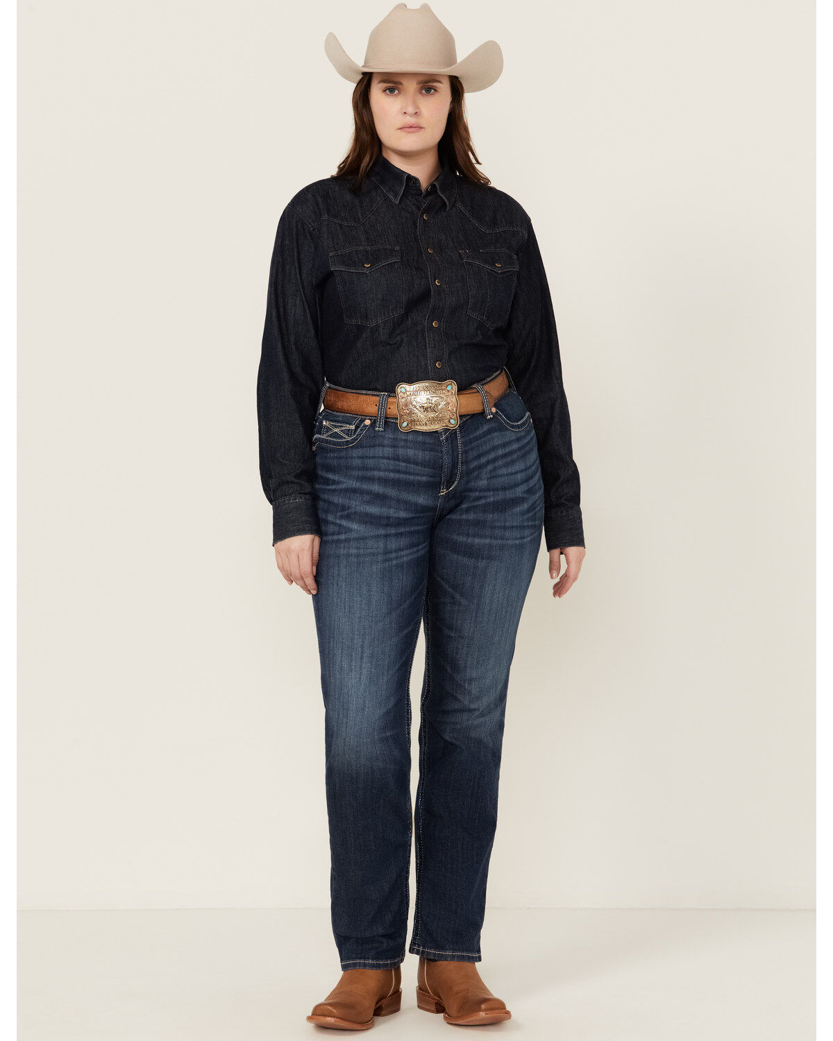 Women's Ariat Dark Wash Mid Rise Everlee Stretch Straight Jeans - Plus