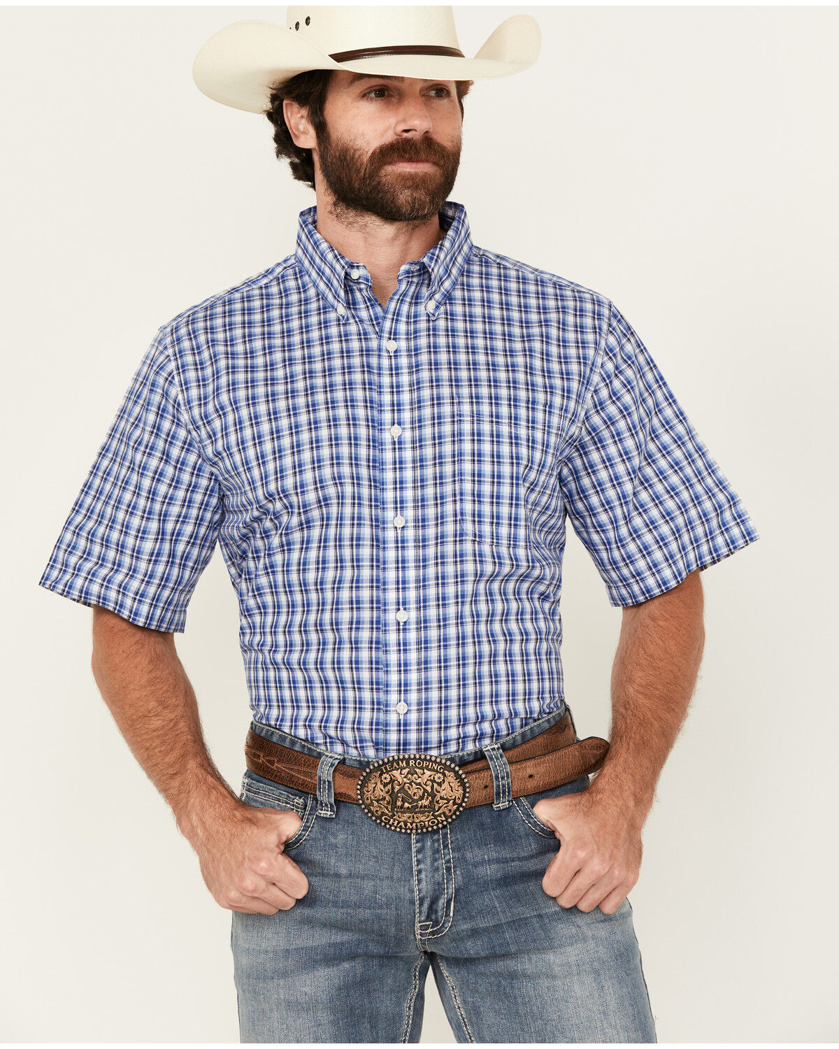 Men's Wrangler Riata Assorted Plaid Print Short Sleeve Button-Down Wes