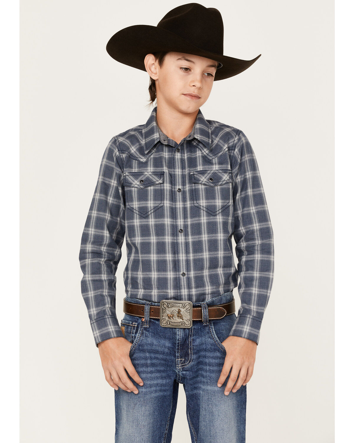 Boys' Cody James Plaid Print Long Sleeve Western Snap Shirt