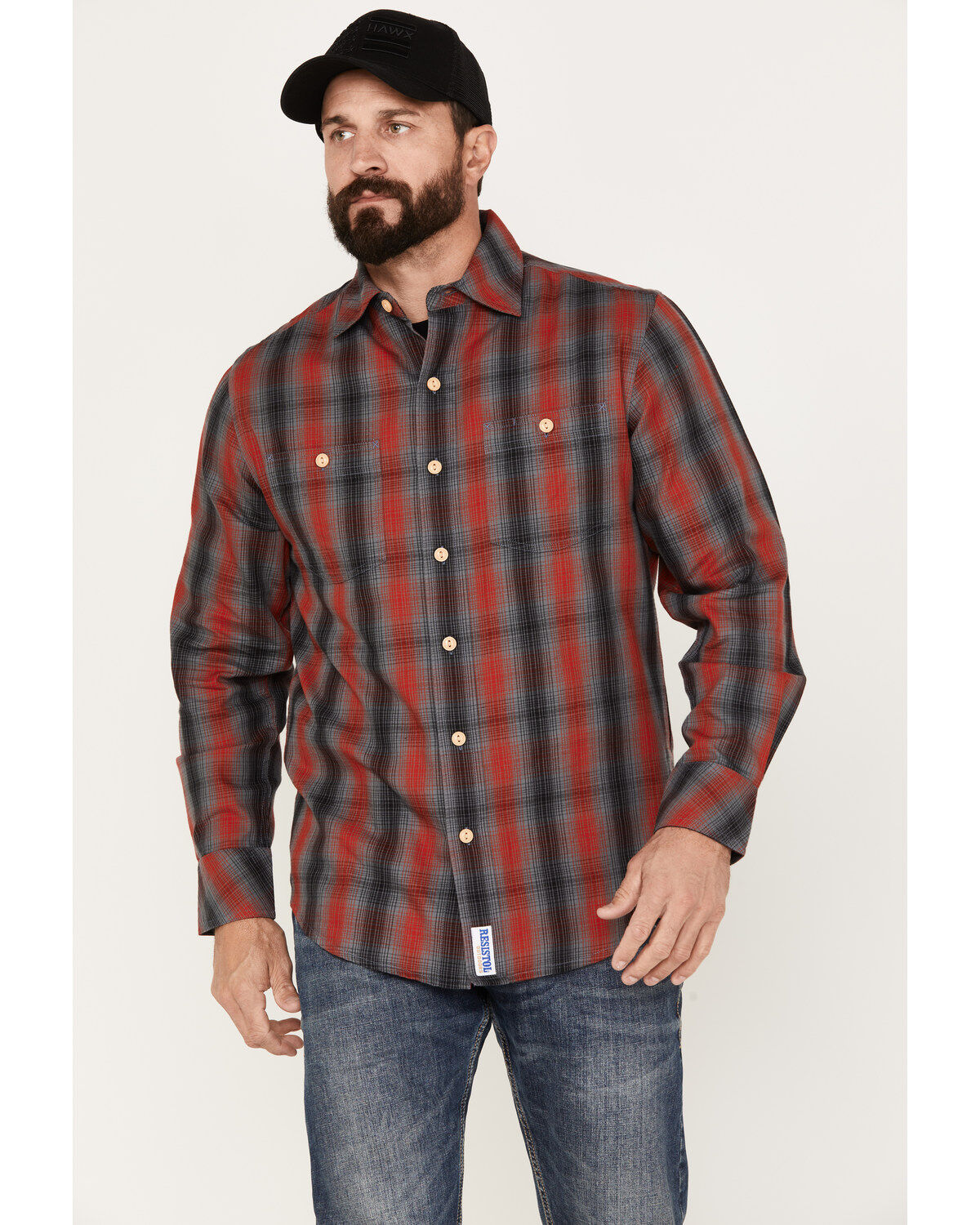 Men's Resistol Yuma Plaid Print Long Sleeve Button Down Western Shirt