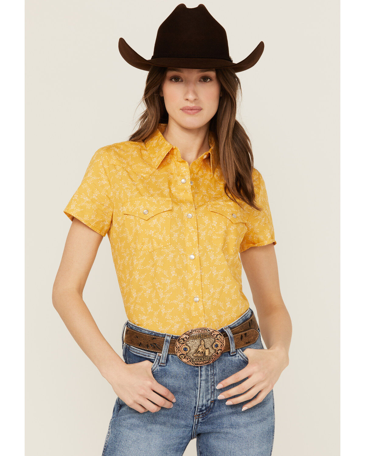 Women's Wrangler Retro Floral Print Short Sleeve Pearl Snap Western Sh