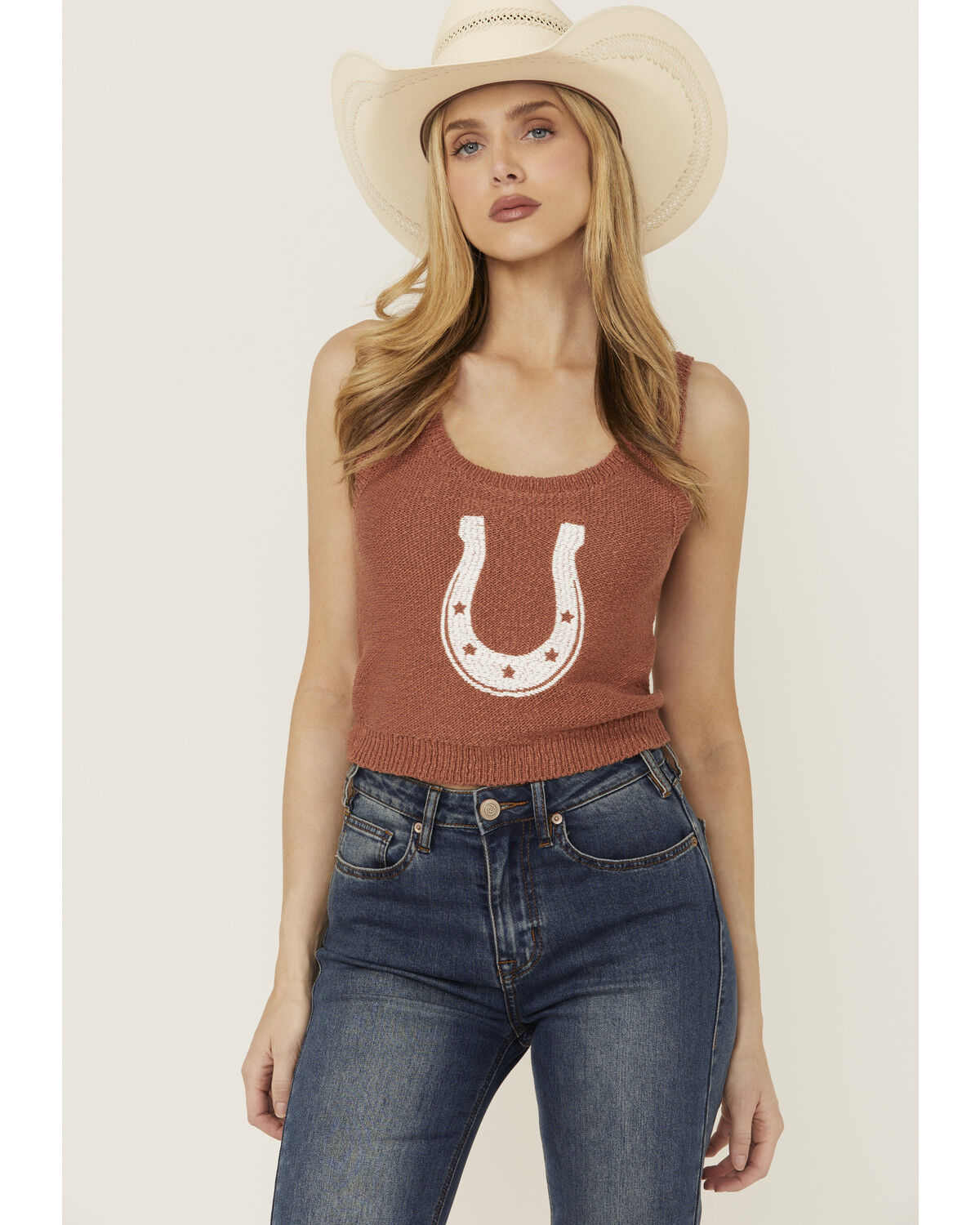 Women's White Crow Horseshoe Cropped Sweater Tank