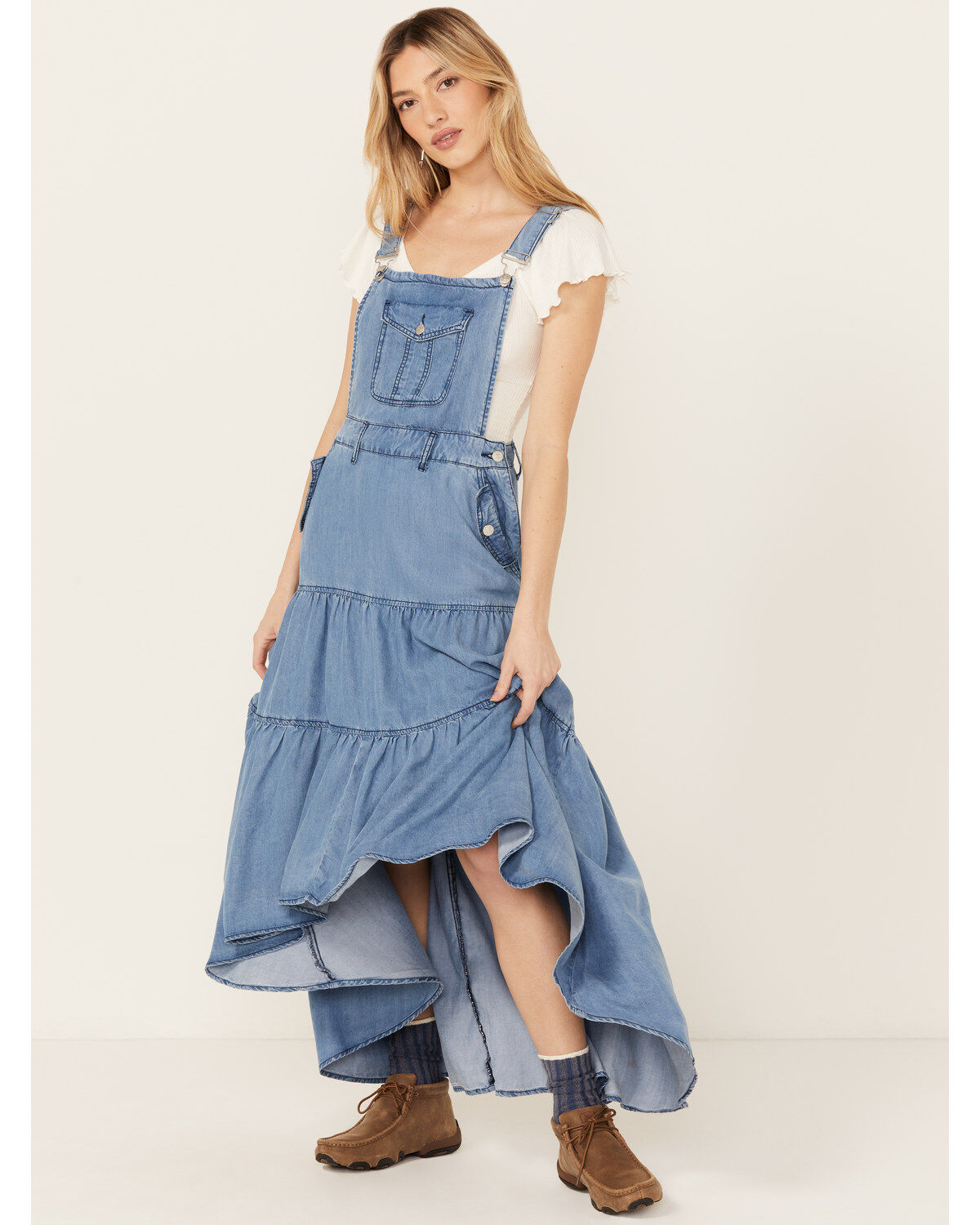 Women's Vibrant Denim Medium Wash Overall Denim Dress