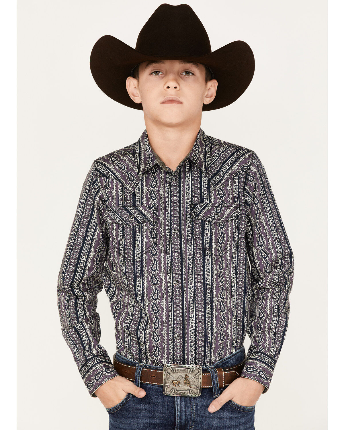Boys' Cody James Paisley Stripe Print Long Sleeve Snap Western Shirt