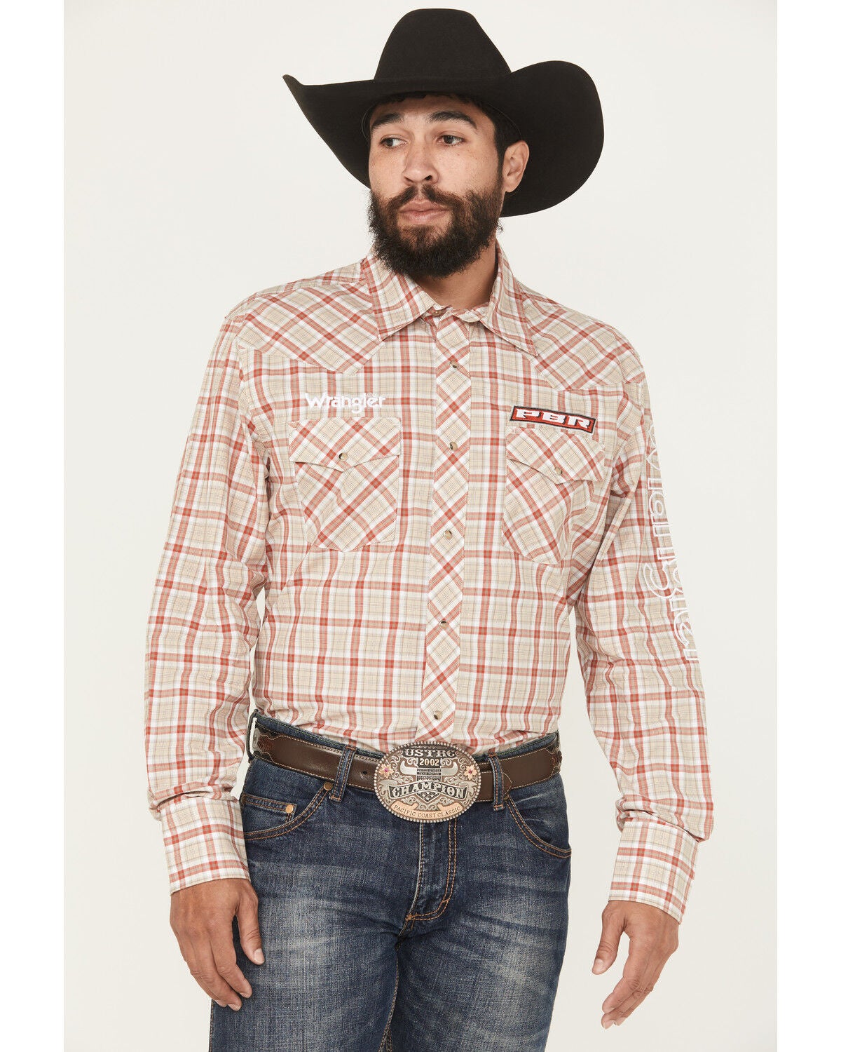 Men's Wrangler PBR Plaid Print Long Sleeve Snap Western Shirt