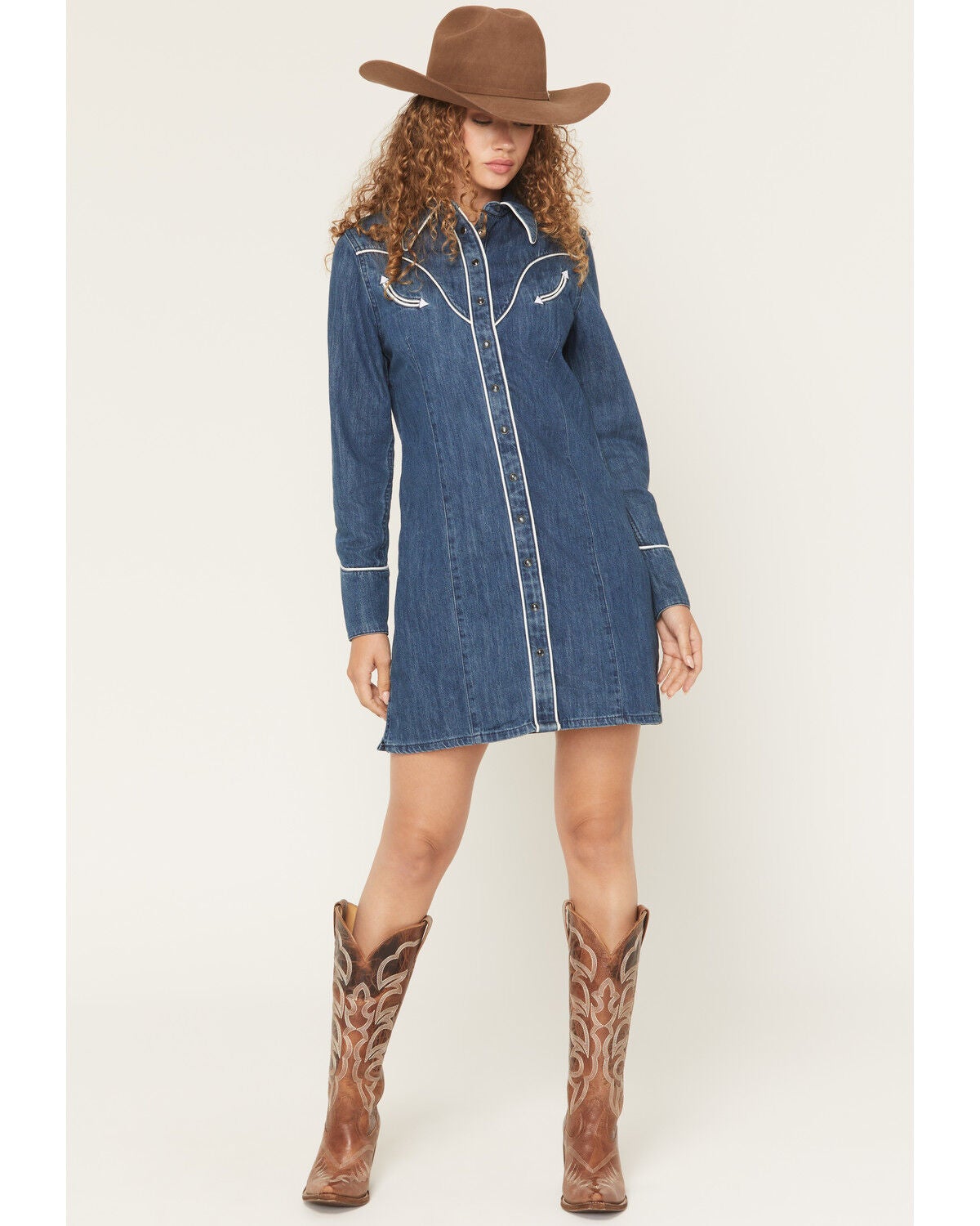 Women's Wrangler Western Long Sleeve Snap Mini Denim Dress