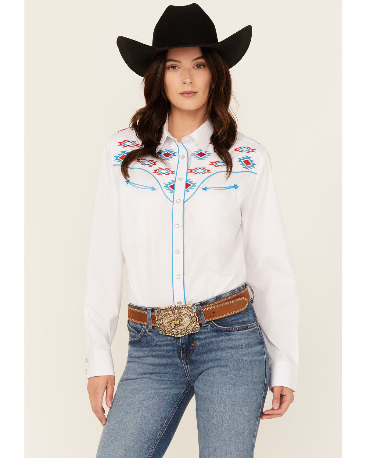 Women's Rodeo Clothing Southwestern Embroidered Long Sleeve Snap Weste