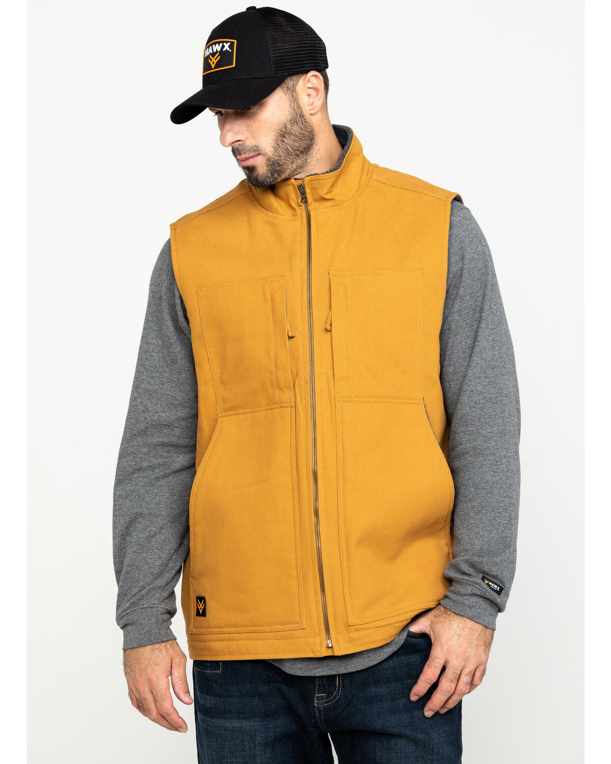 Men's Hawx Khaki Canvas Sherpa Lined Work Vest