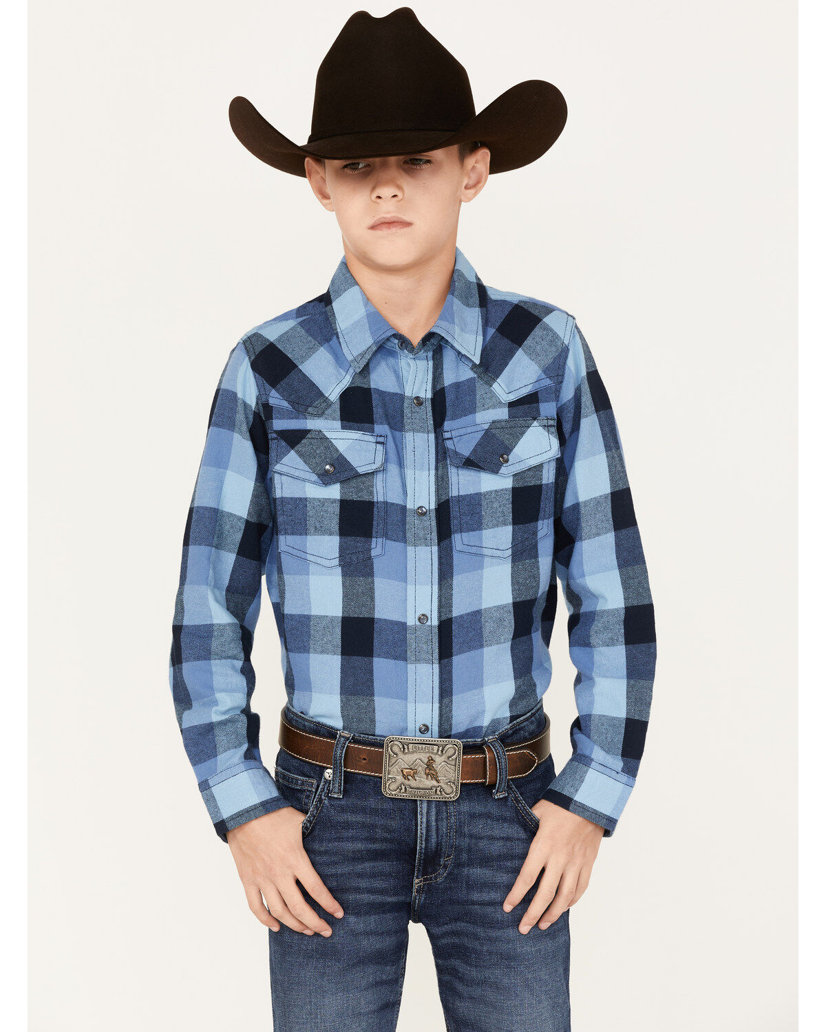 Boys' Cody James Plaid Print Long Sleeve Snap Western Flannel Shirt